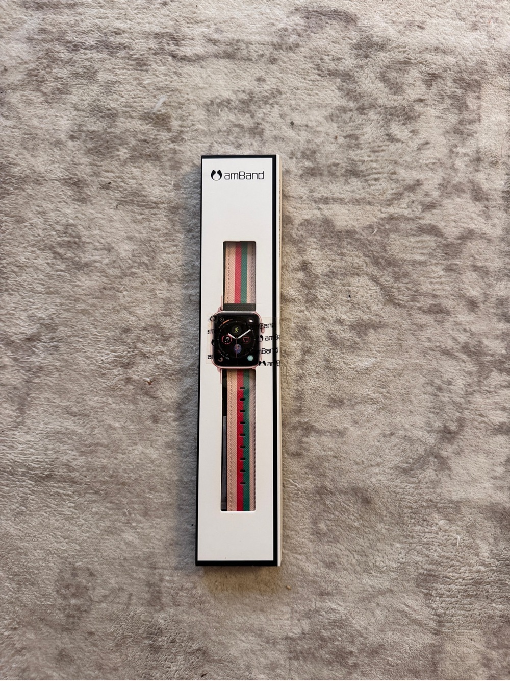 Men’s Green and Red Stripe Leather Watch Strap